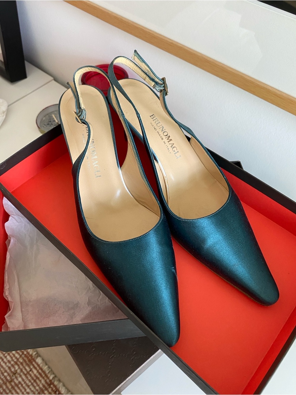 Italian Satin sling back heels
